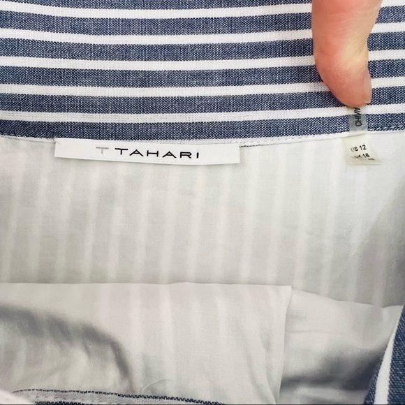 T Tahari Irena stripes prints midi skirt off shoulder top sets - Picture 14 of 15